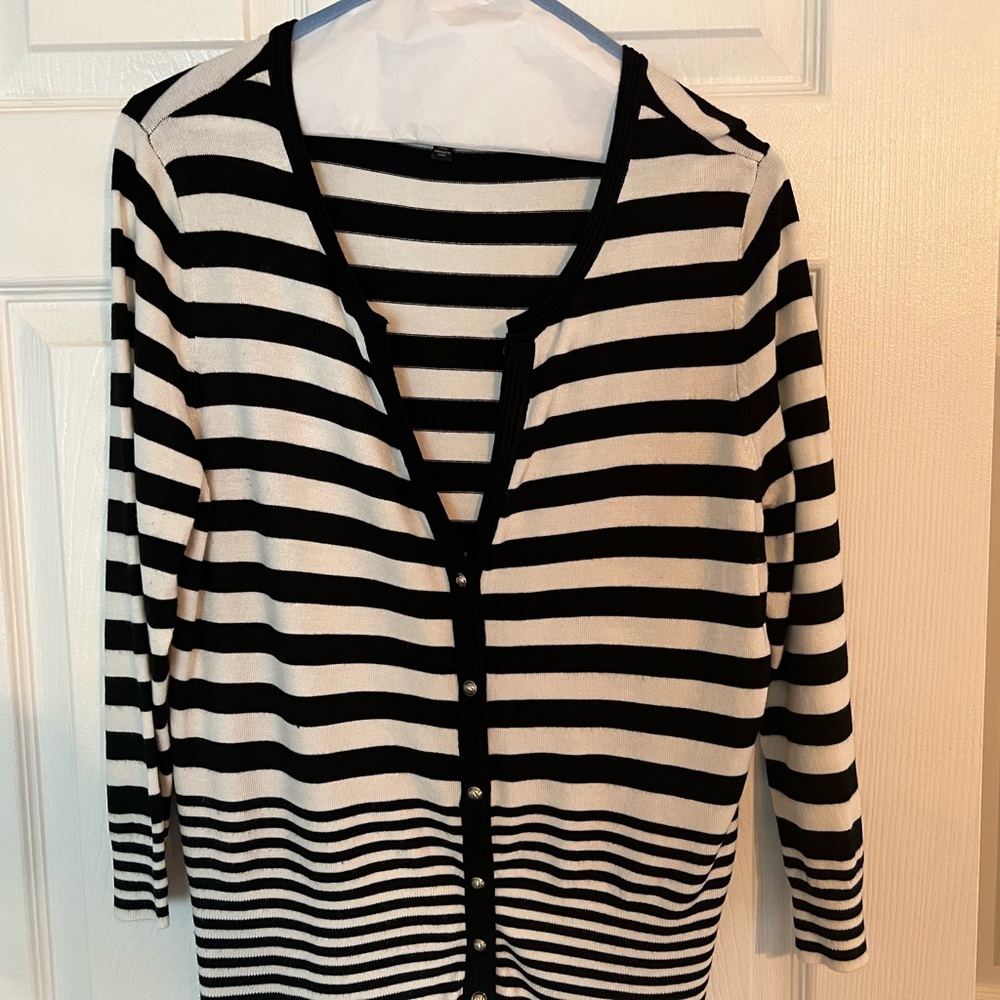 2 cardigans. One Halogen black cardigan, 24” long. One White Hse/Black Mkt, 25”